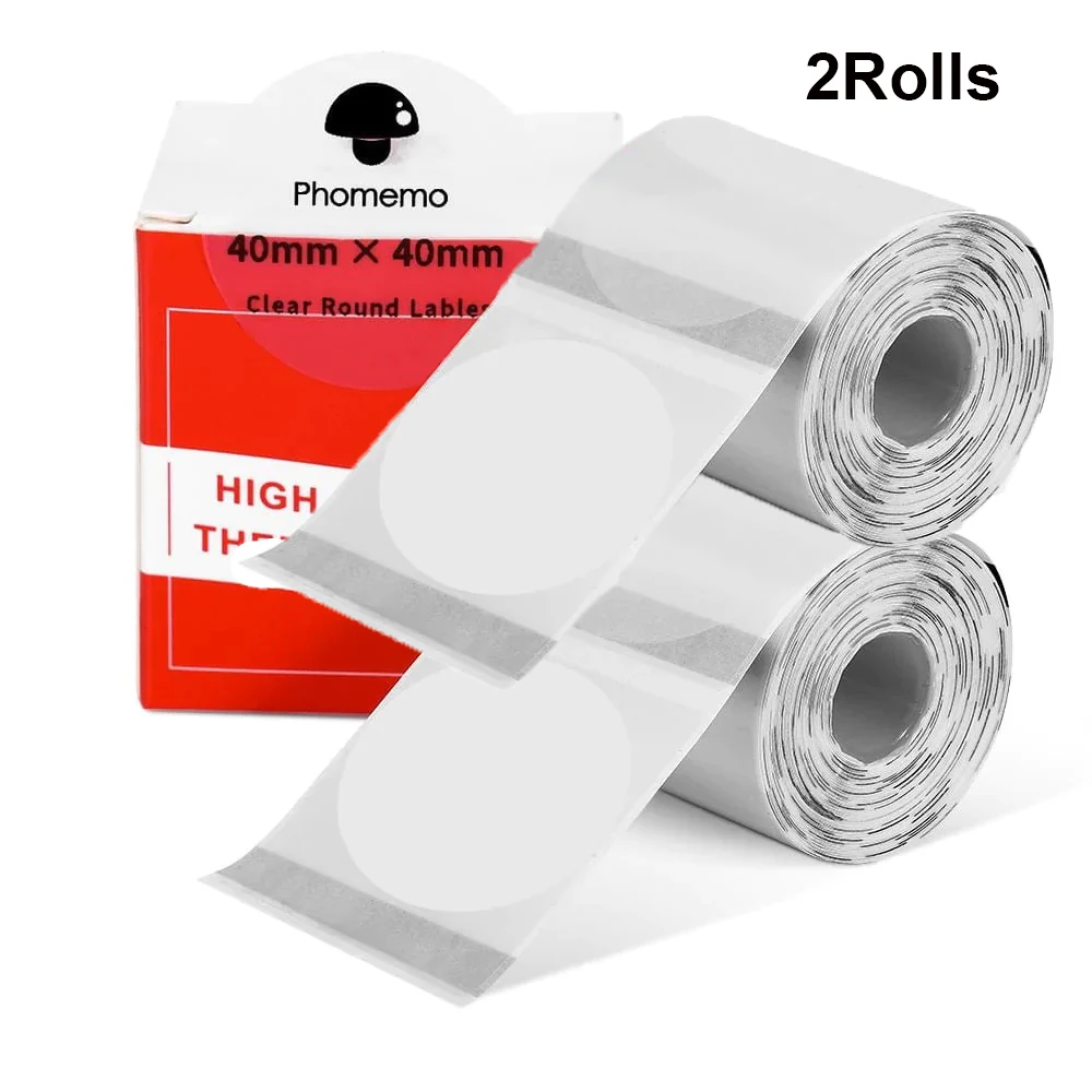 2Rolls Phomemo Clear Transparent label Self-Adhesive Labels Paper for Phomemo M110 200 220 Label Maker Printer Thermal Sticker