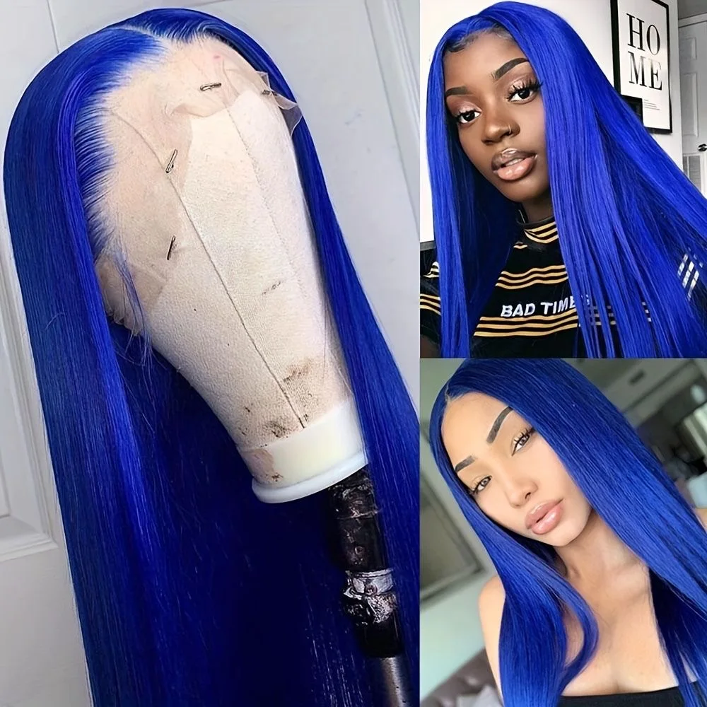 RDY Royal Blue Wig Long Straight Synthetic Lace Front Wig Glueless Natural Hairline Bright Colored Hair Frontal Wigs for Women