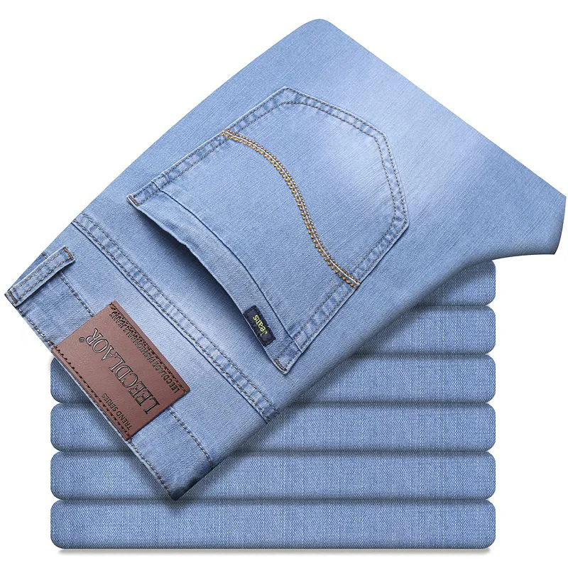 

Men's Thin Jeans 2025 Summer New Style Business Casual Slim Fit Elastic Classic Style Trousers Sky Blue Pants Male size 28-40