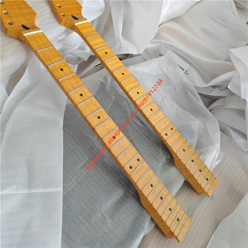 1PCS whole tiger-Patterned Maple ST Electric Guitar Neck,22F Round-Headed Frets Diy Guitar Replacement  BJ865