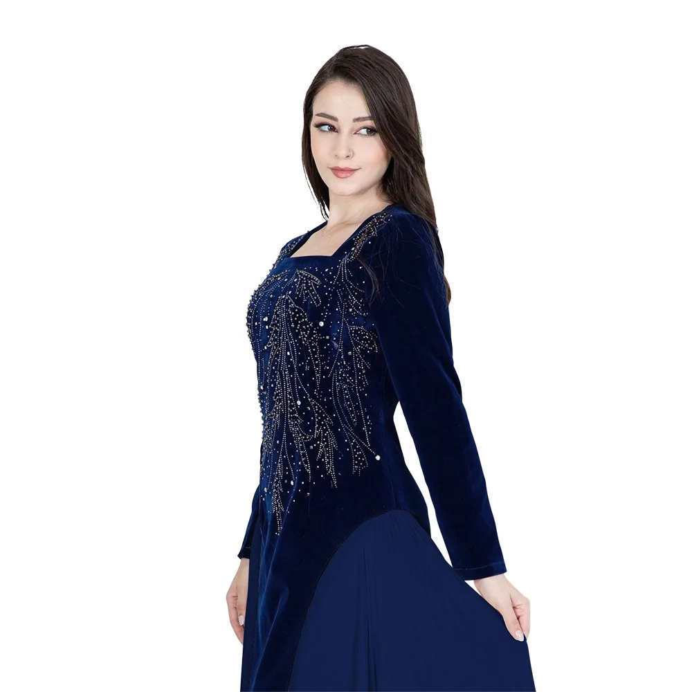 المرأة دبي العربية مسلم المخملية الشيفون الربط الماس مساء اللباس جلابية الملابس النسائية عباية رداء #5