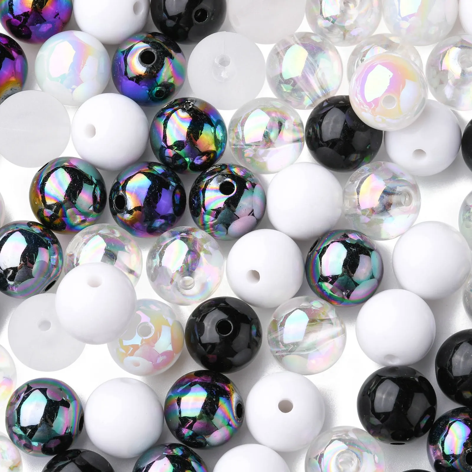 PandaHall 100 Stück 15mm AB-Farbige Runde Perlen Weiß & Schwarz Acrylperlen Runde Bubblegum-Perlen für Schmuck- und Armbandherstellung – Detail 6