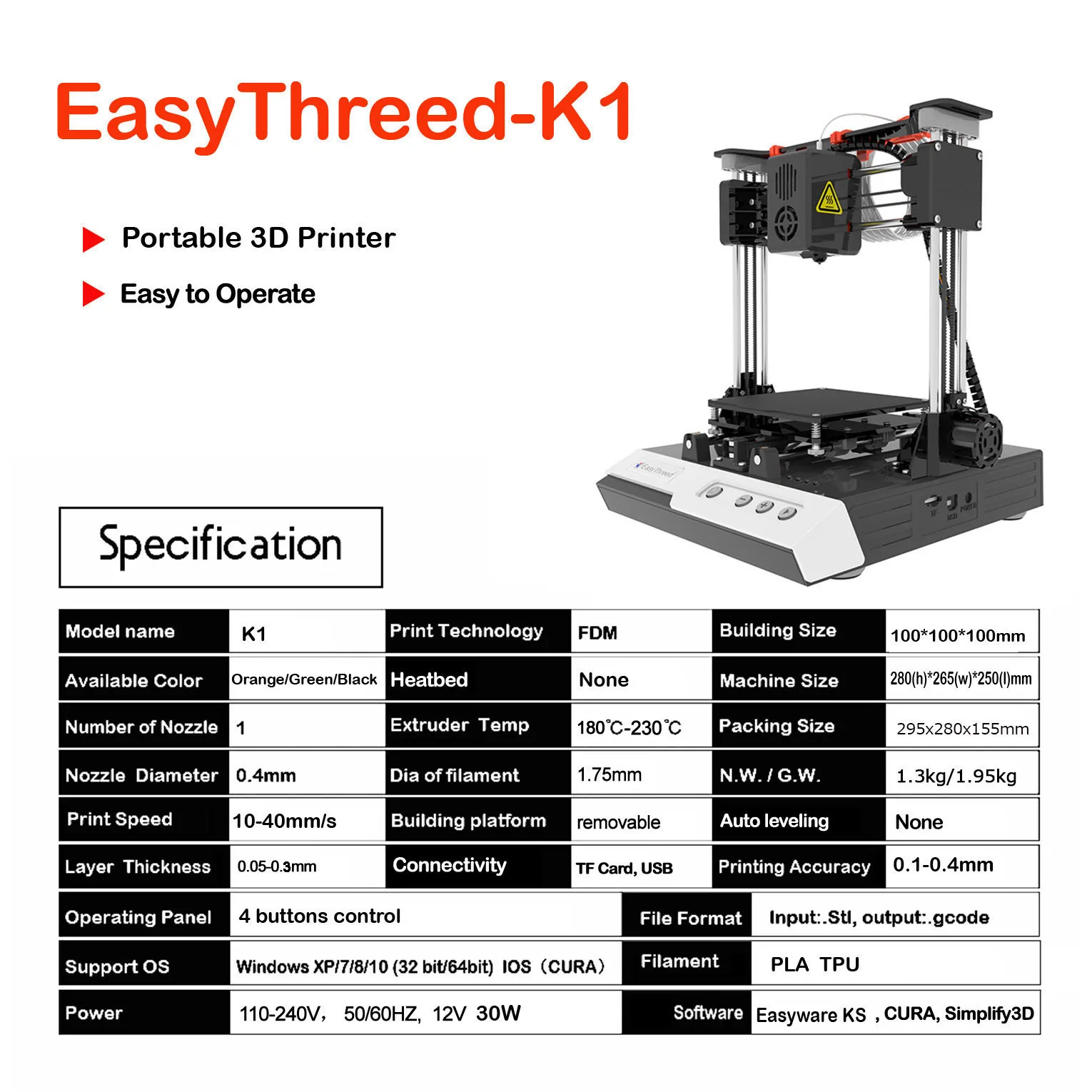 EasyThreed 3D Printer K1 Beginners Mini Entry Level 3D Printing Machine Compatible with PLA TPU 1.75mm Filament