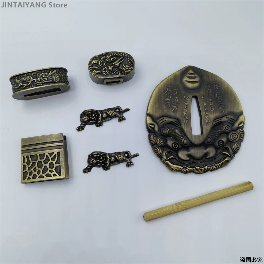 

Японский набор из сплава, резной Tsuba Fuchi Kashira Menuki Habaki, фитинги F, меч, катана, аксессуары