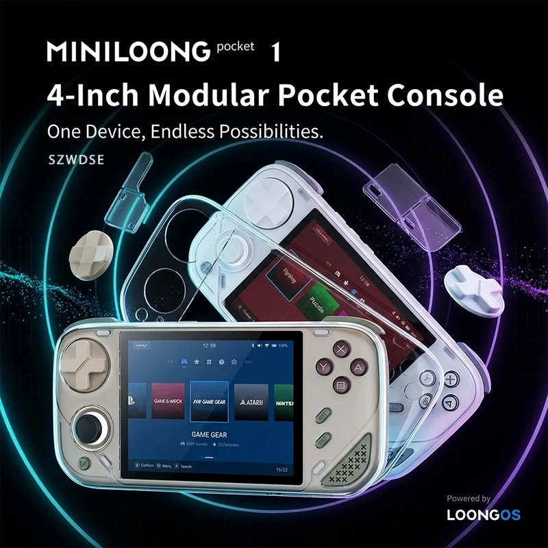MINILOONG Pocket  4" Modular Retro Handheld Game Console 960*720 IPS HD Display 4000mAh RGB Hall Joystick Portable Gaming Device