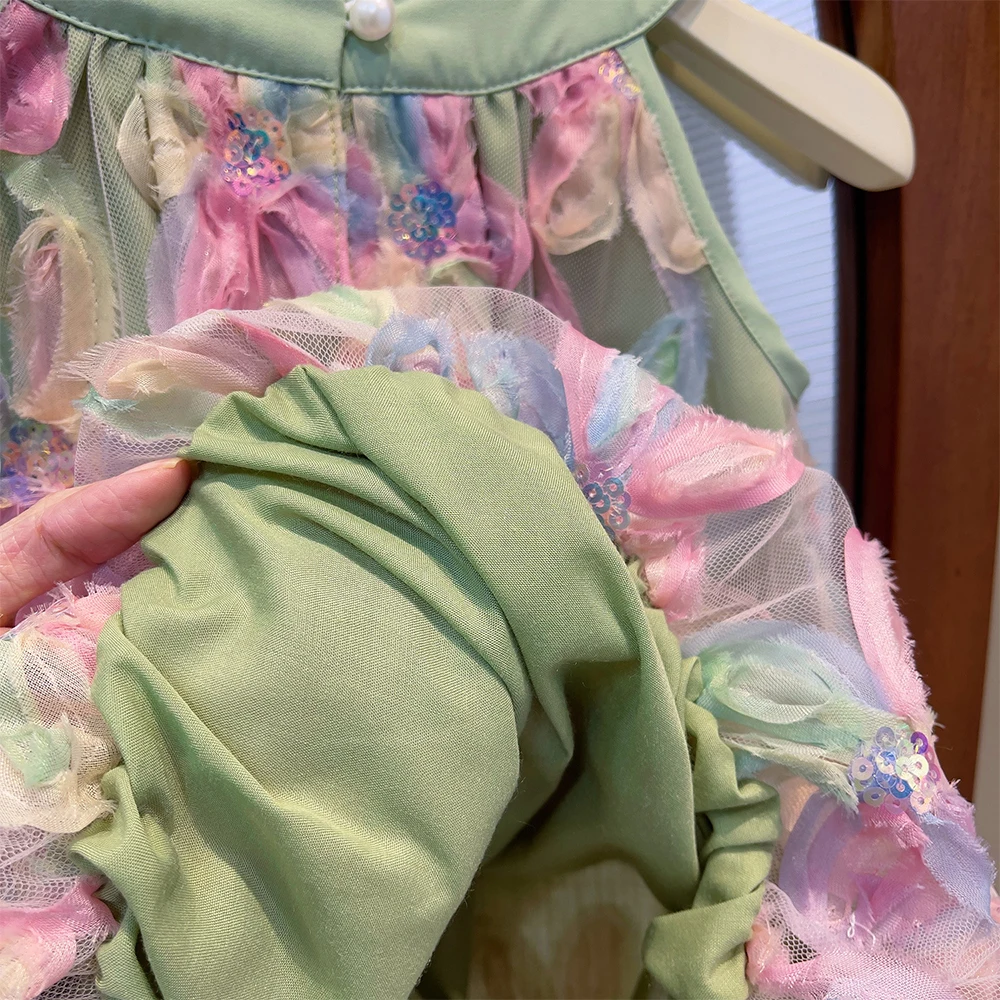 Bär Führer Mädchen Kleid 2025, Sommer Neue Mädchen Kleid Prinzessin Kleid Kleines Mädchen Mode Bunte Blume Garn Kleider Kind Kleidung – Detail 4