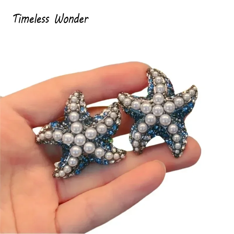 Timeless Wonder Fancy Zircon Geo Star Fish Clip on Earrings for Women Designer Jewelry Luxury Runway Gift Top Rare Neat 3328