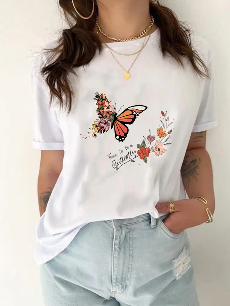 Camiseta de manga corta con estampado de plumas y acuarela para mujer, ropa informal a la moda, Camiseta estampada de verano