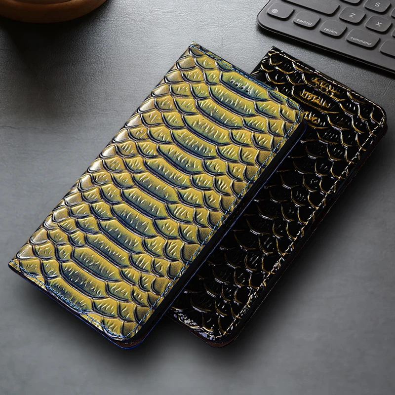 Genuine Leather Flip Case For Apple iPhone 11 12 13 14 15 16 16e 17 Pro Plus Max Mini Phone Cover Card Cases Dragon Scale