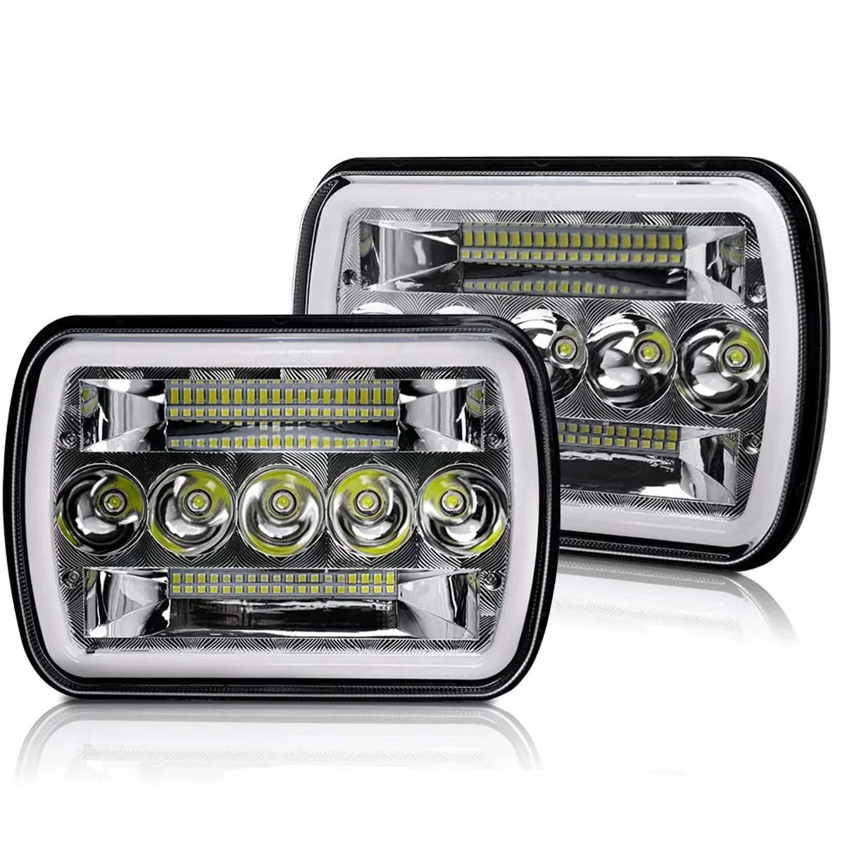 1Pair 7x6 Inch Led Headlight 5x7 Inch High Low Beam Sealed Beam Rectangular Headlamp Compatible For Chevrolet Ford Dodge GMC