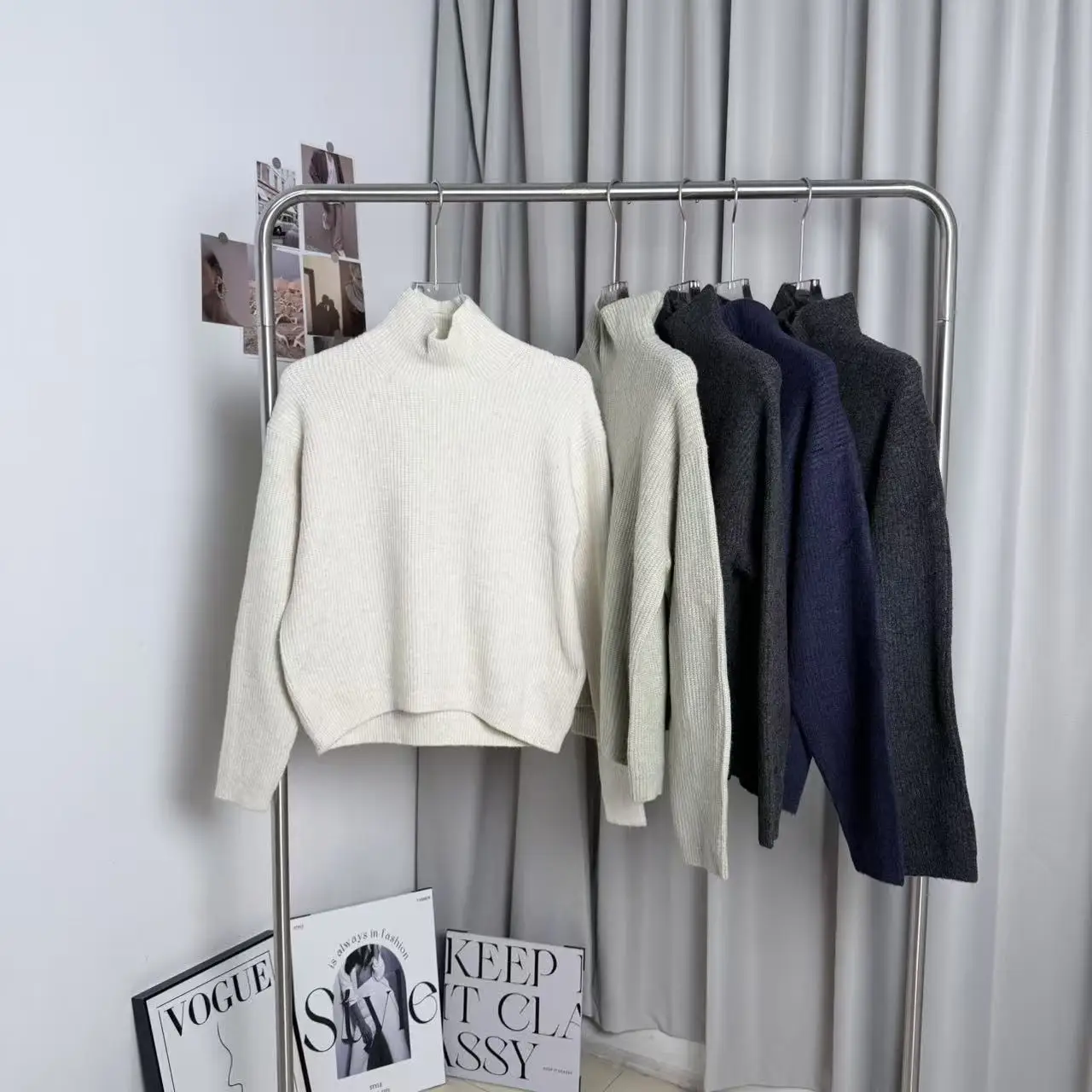 

Loose Long Sve High Collar Soft Cozy Women's Knitted Sweater Autumn Faion Ladies' Premium Loose Fit Long Sve Knitwear