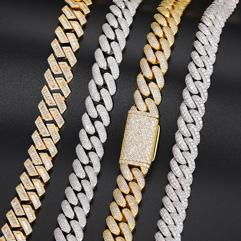 20mm Luxury Hip Hop Moissanite Cuban Link Chain Gold Plated 925 Sterling Silver VVS Diamond Cuban Necklace.