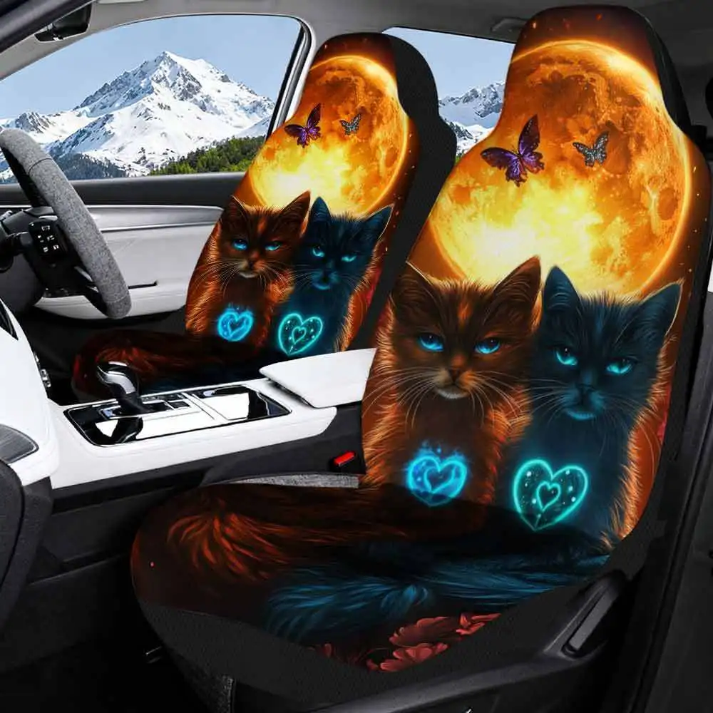 Juego de 2 fundas para asientos de coche, estampado de Eclipse Felino Cósmico, fundas para asientos de vehículo a la moda. Ideal para el yoga diario, viajes y actividades artísticas de fin de semana