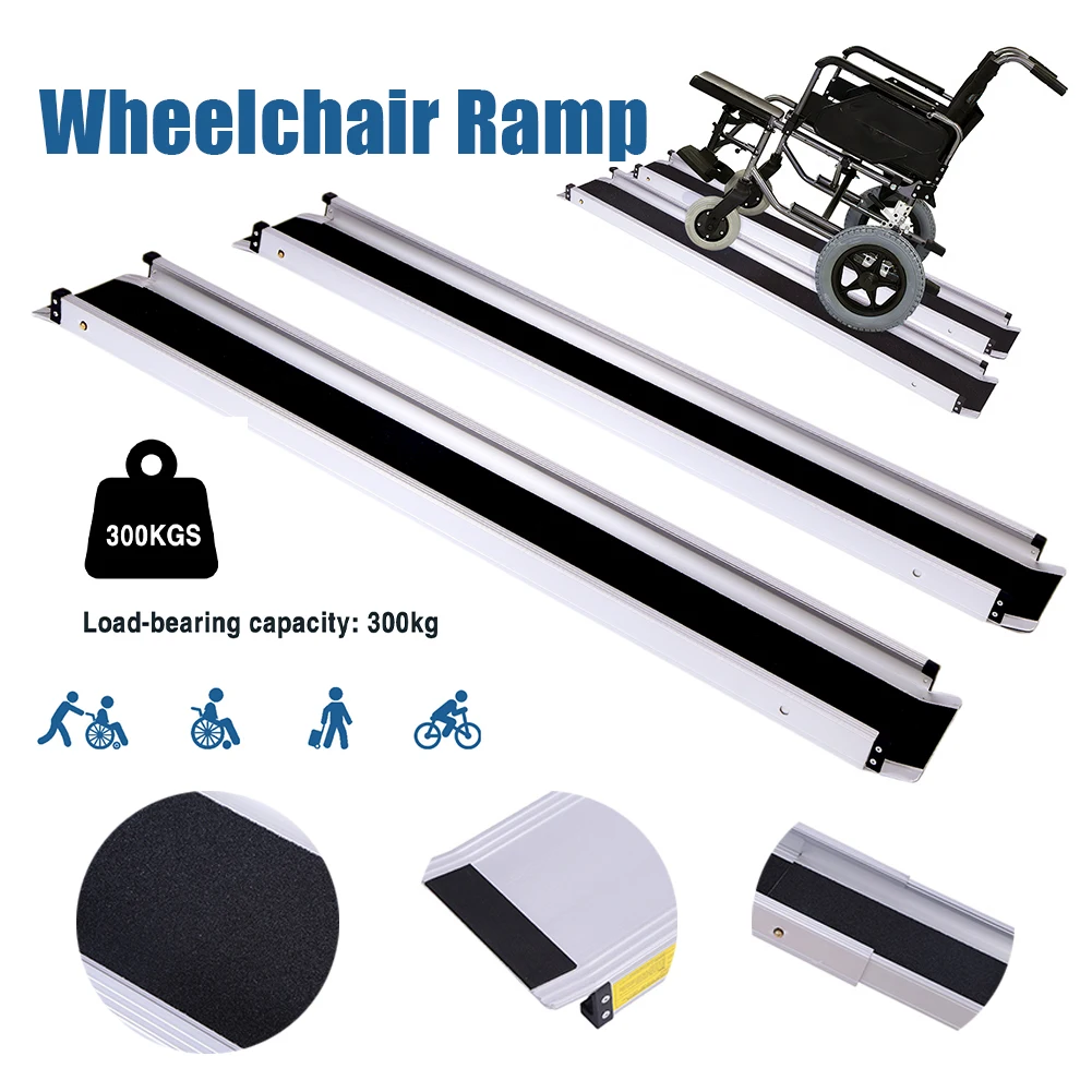 8FT Adjustable Threshold Wheelchair Ramp Portable Folding Threshold Wheel Chair Ramp Non-Slip 661 LBS Capacity for Home Steps