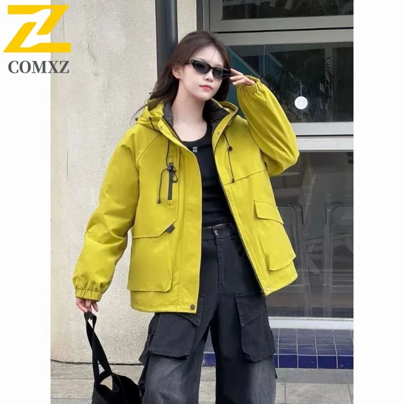 

COMXZ Men Outdoor Jacket Multi-Pocket Hooded Coat Hiking Camping Fishing Lightweight Breathable Loose Waterproof Windbreaker