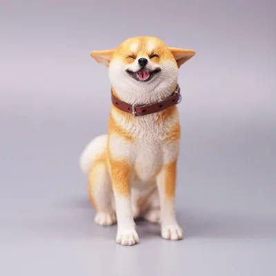 1/6 Scale JXK074 Shiba Inu Airplane Ear Smile Mimi Smile Resin Model Dog Ornament Car Mounted Healing Animal Height 9.5cm Gifts