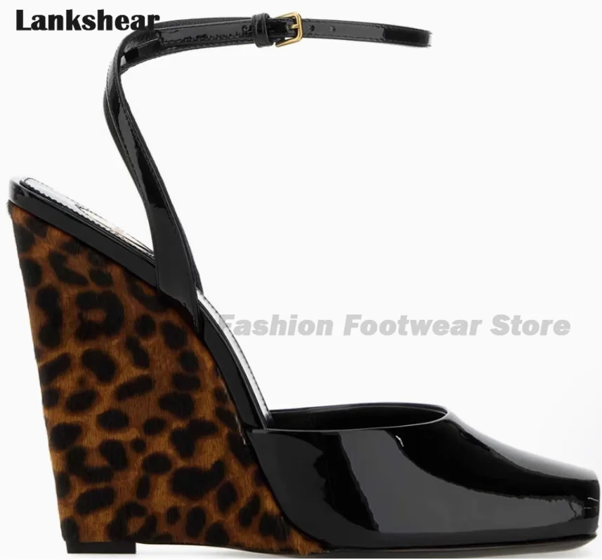 

Patent Leather Peep Toe Wedges Sandals Women Ankle Strap Dress Heels Pumps Women Shoes Summer Sandalias Zapatos Mujer Tendencia
