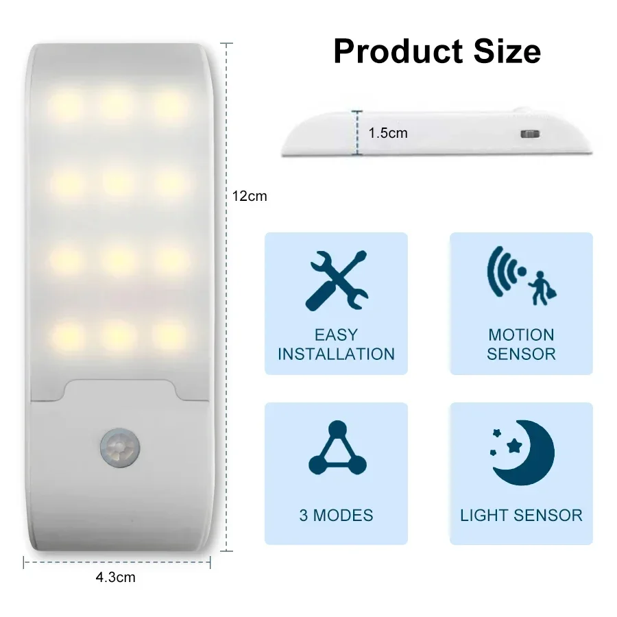 Luz LED nocturna con Sensor de movimiento, lámpara recargable por USB para armario, cocina, dormitorio, lámpara de armario, escalera