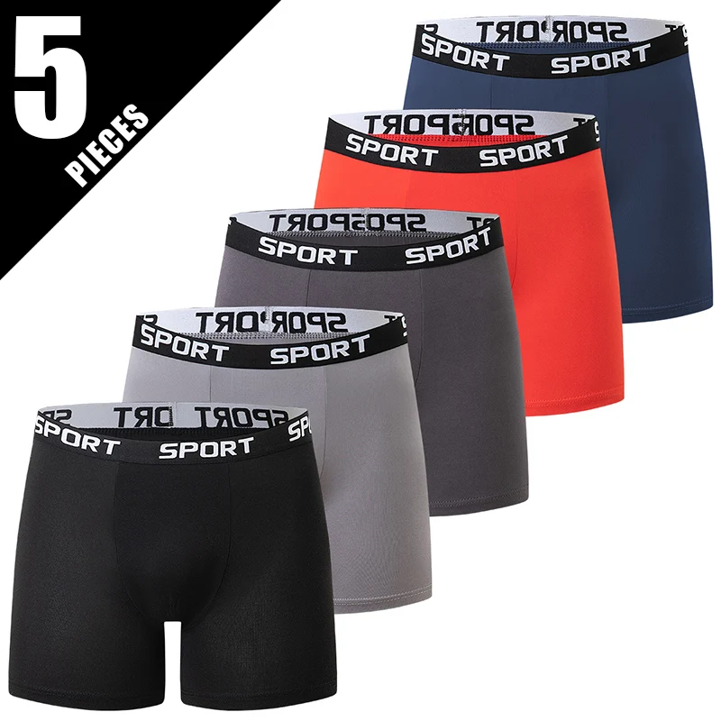 

5 Piece Set Of Men's Long Underwear For Youth Solid Color Quick Drying Sporty Comfortable Casual Flat Corner Pants Trendy