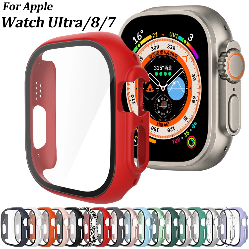 

Glass+Case for Apple Watch Series 8Ultra 49mm Protection Cover Smartwatch Tempered Screen Protector PC Bumper iwatch 8 41mm 45mm