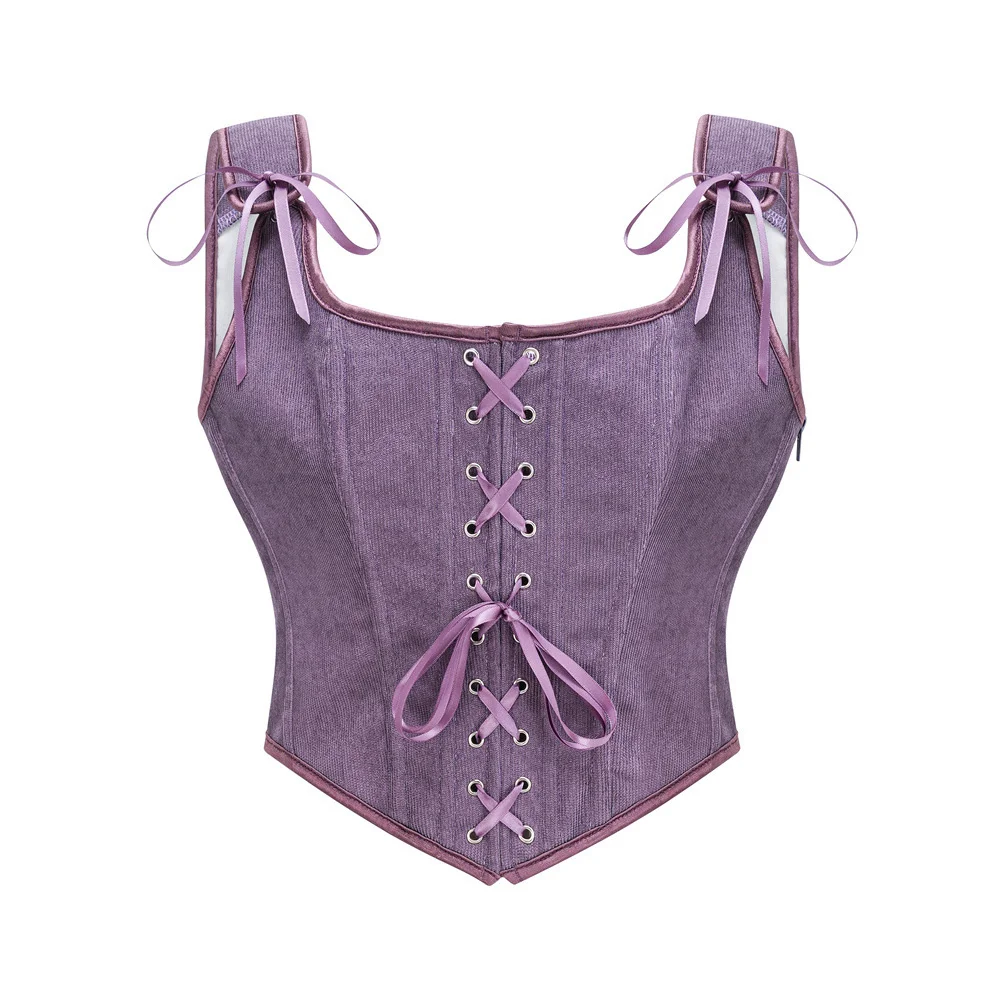 Vintage Gothic Women Overbust Corset Vest Sexy Front Back Lace-up Side Zipper Shaper Crop Top Steampunk Shoulder Strap Bustier