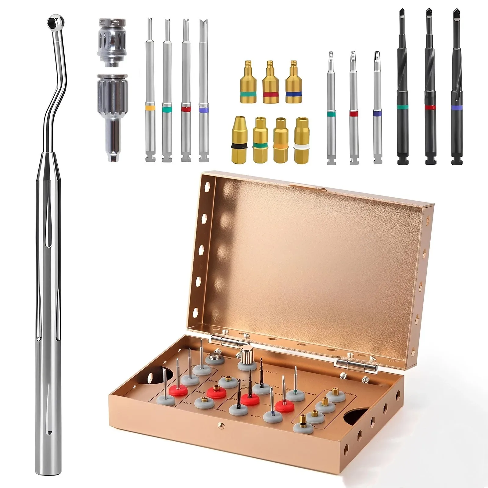 Dental Universal Implant Removal Kit Golden Box Stainless Steel Broken Screws Extract Tool Set