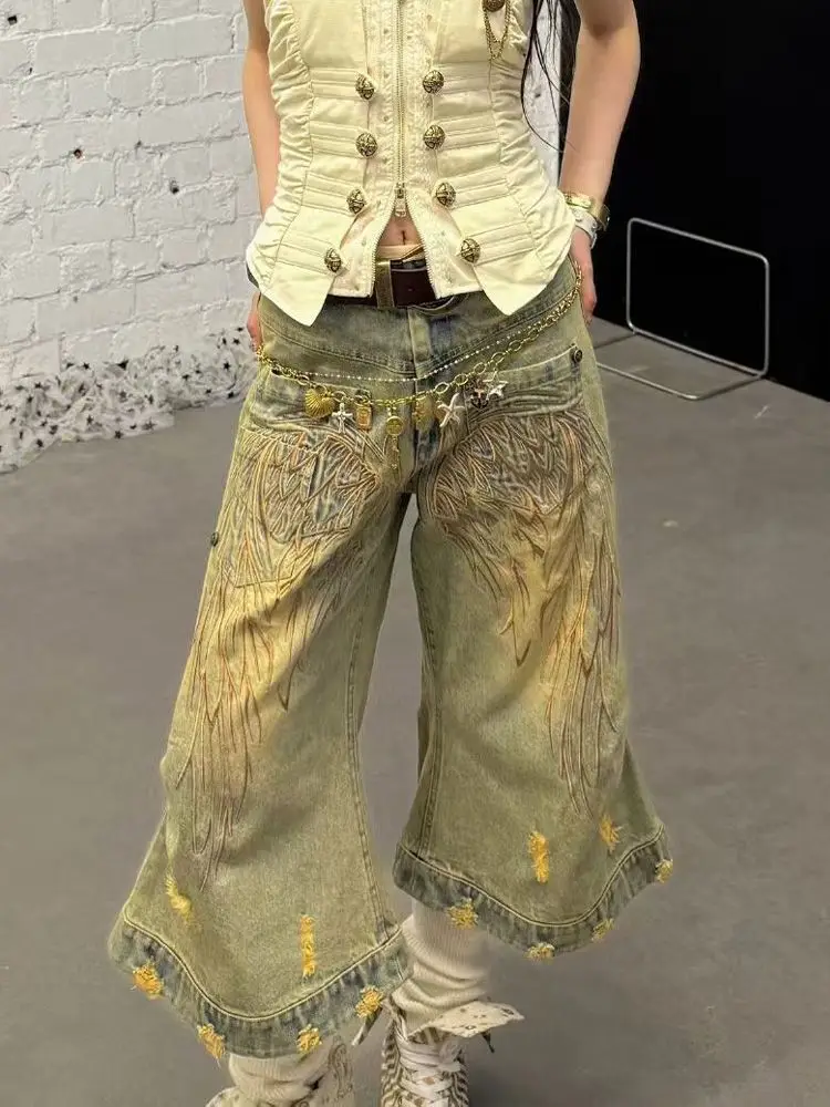 Capris vaqueros pintados con grafiti de ala Vintage americana para mujer Punk Y2K Hot Girl pantalones cortos de diseño Retro lavados desgastados