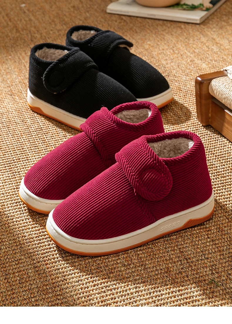 Winter-Warmhausschuhe für Senioren, Damen und Herren, mit verstellbarem Riemen, Cord-Baumwollschuhe, weiches Plüschfleece-Futter, rutschfeste Hausschuhe. – Detail 13