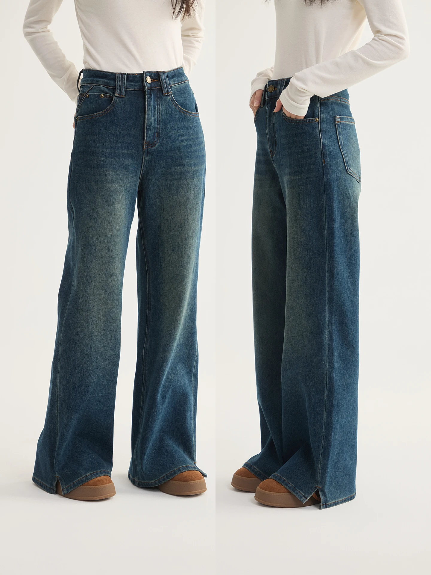 

Женские джинсы Fuxu с флисовой подкладкой, утепленные, в стиле ретро, с высокой талией, расклешенные, свободного кроя, из хлопкового денима, повседневные брюки