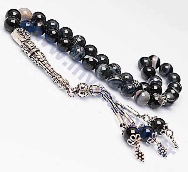 IQRAH Agate Stone Rosary (925 SETTING SILVER 8mm) -Black Tones