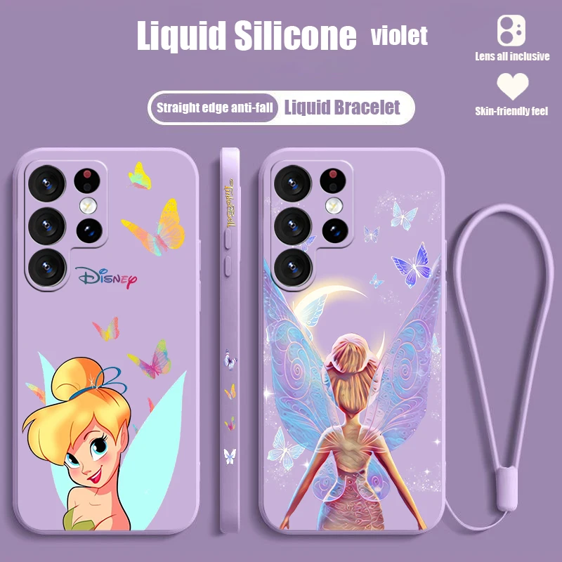 Nuovo Tinkerbell per Samsung S24 S23 S22 S21 S20 Fe S10 Note 20 10 Ultra Lite Plus custodia per telefono con corda sinistra liquida