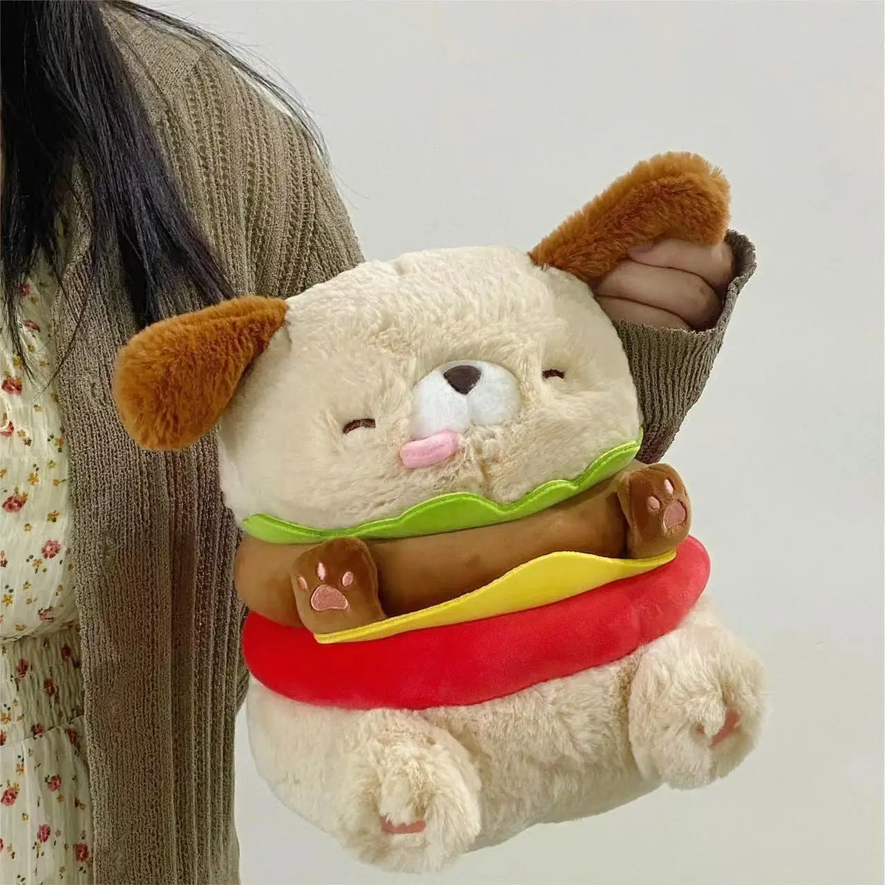 

Creative Dog Burger Plush Toy Stuffed Soft Hamburger Puppy Throw Pillow Sofa Cushion Kawaii Room Decor Girls Boys Birthday Gifts