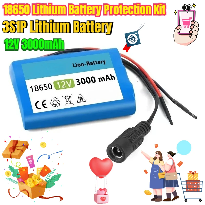 12V 3000mAh 3S1P Lithium Battery 18650 Lithium Battery Protection Kit