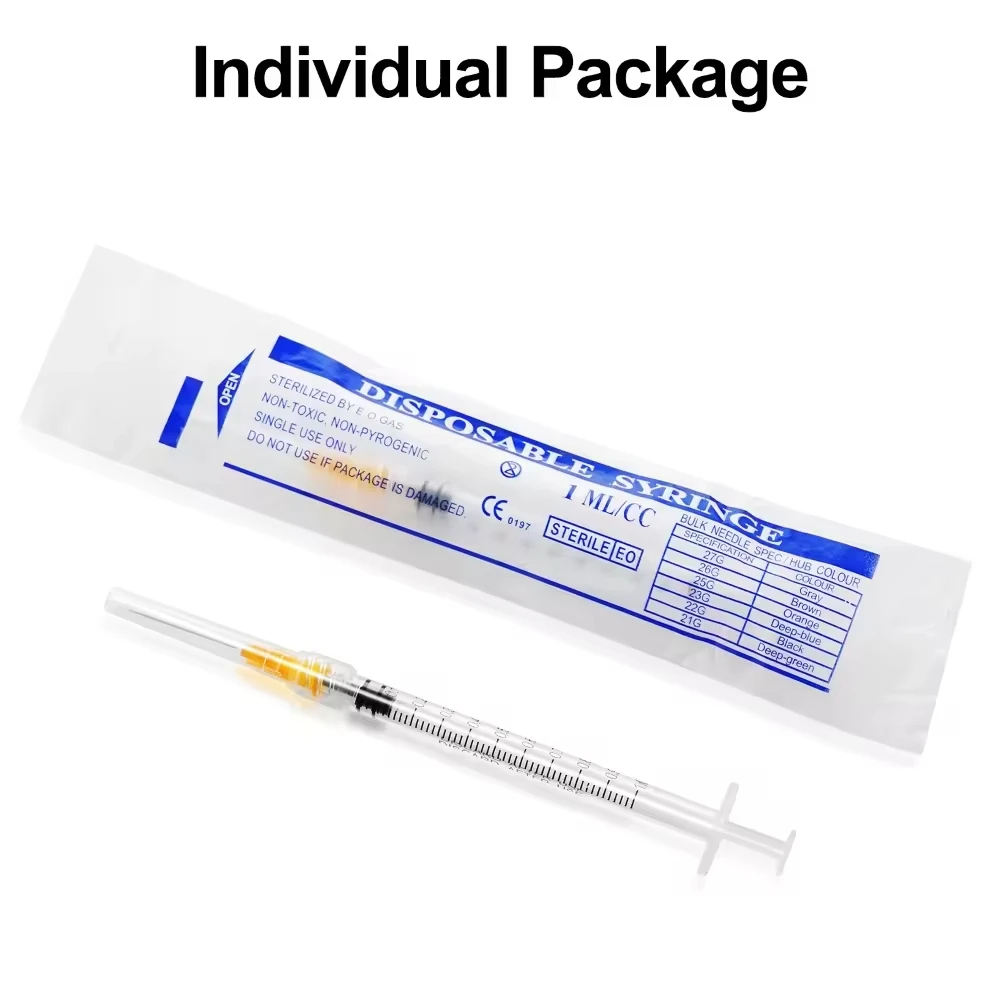 Seringue Luer Lock stérile de 1ml, seringues industrielles de 1ml avec aiguille de 25Ga de 1 pouce pour laboratoire scientifique, remplissage de liquides, 10 pièces/20 pièces