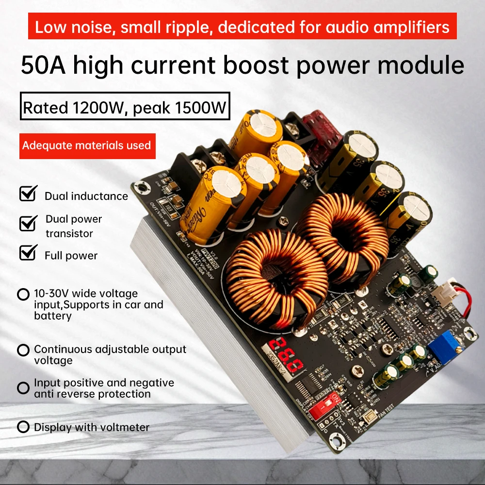 

PW1200 1200W 50A high current boost power module dual inductor sufficient power audio amplifier dedicated power supply
