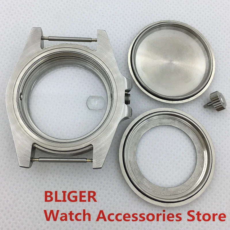 BLIGER 43mm Silver Watch Case Sapphire Glass Fit ETA2824 2836 NH35 36 Miyota 8205 8215 821A Mingzhu DG2813 3804 PT5000 Movement