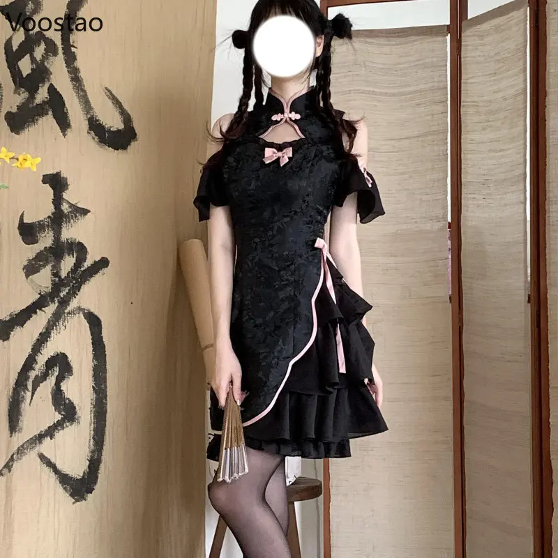 Kawaii Women Dress Vintage Cheongsam Sweet Slim Y2K Lolita Dress Gothic Girls Casual Fashion Harajuku Sexy Aesthetic Party Dress