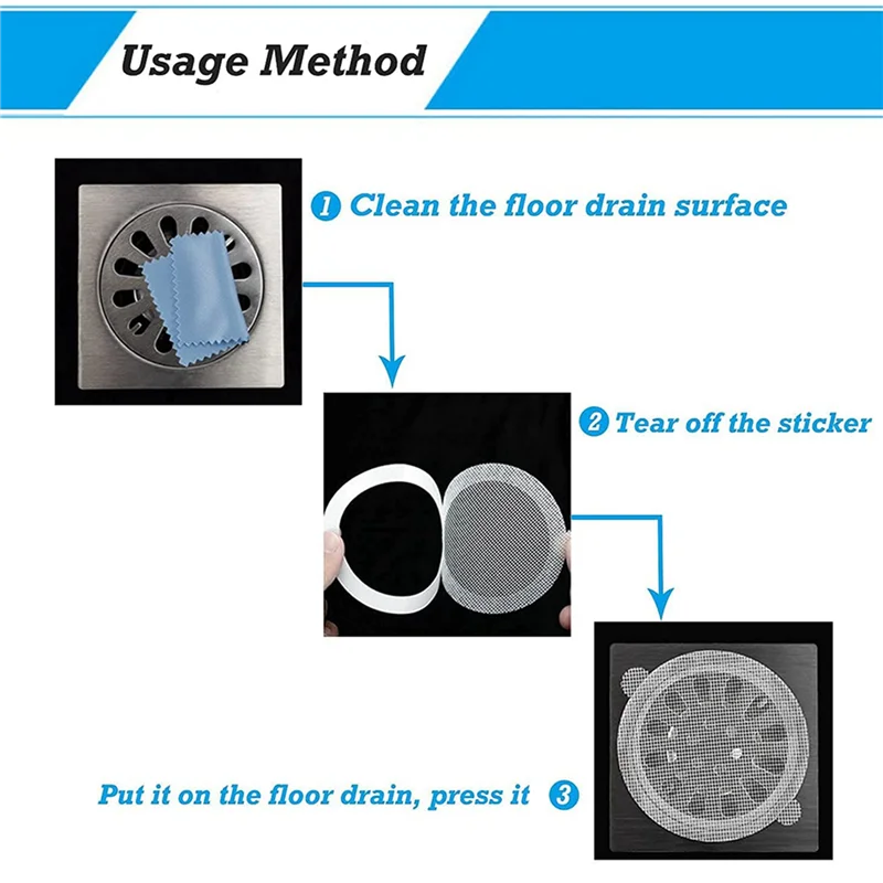 A70P 200 Pcs Disposable Shower Drain Hair Catcher Mesh Stickers, Anti Clogging Floor Sink Strainer, Shower Drain Dog Hair