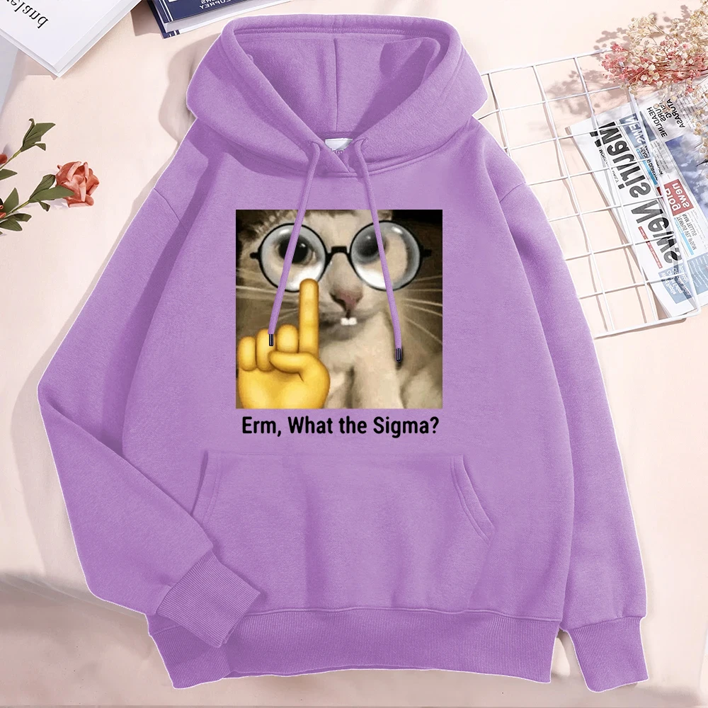 New Fashion Women'S Men's Hooded Autumn And Winter Fleece Hoodies/Sweater Casual Cat Erm What The Sigma Printed Sweatshirt Top