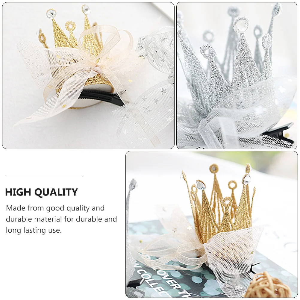 

2Pcs 's Crown Hairpins 3D Lace Design Golden Silver Hair Clips for Birthday Party Wear Decorative
