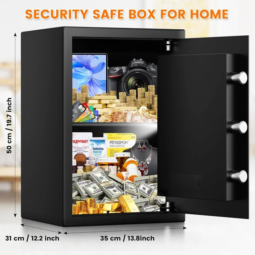 Fireproof and Waterproof Digital Home Safe with Backup Keys, Alarm System, and Anti-Theft Features for Large Capacity Storage