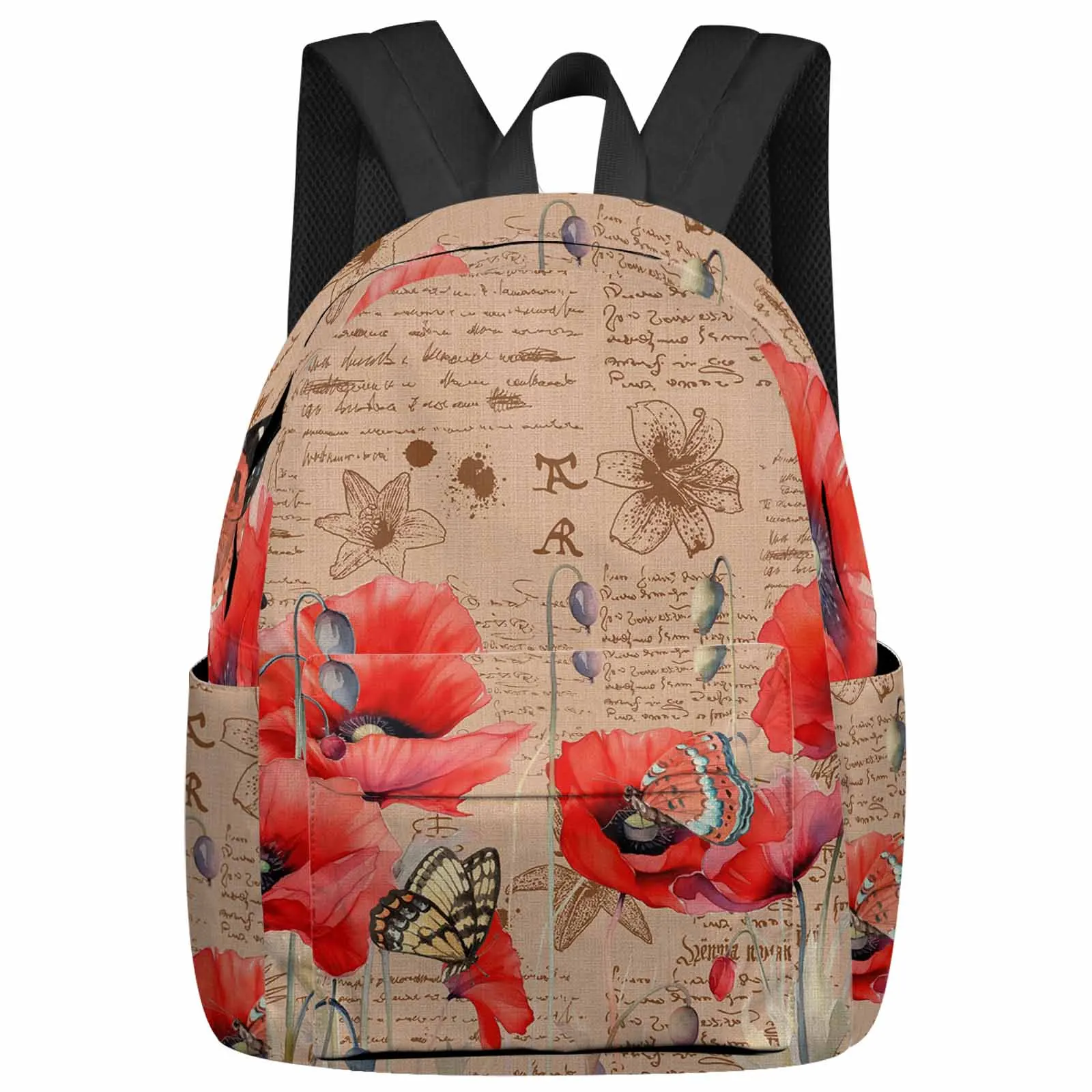 

Poppy Flower Retro Butterfly Backpack School Bags for Teenagers Students Laptop Bag Women's Casual Travel Backpack