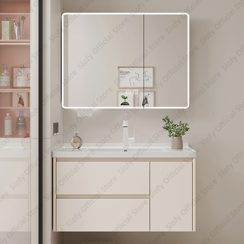 Modern Bathroom Vanity Fashion Mirror Cabinet Space Aluminum Integrated Washbasin Bathroom Vanity Cabinets With Sink Furniture