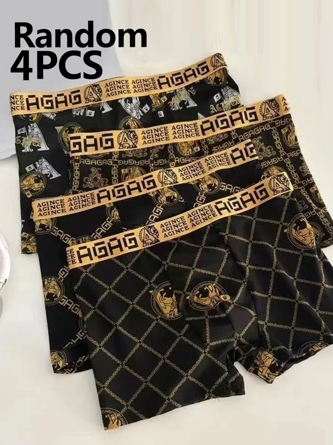 4pcs/set Random Men's Underwear Sexy Boxer Antibacterial Breathable Retro Print Men Boxer Shorts Boys Thin Flat Corner Panties