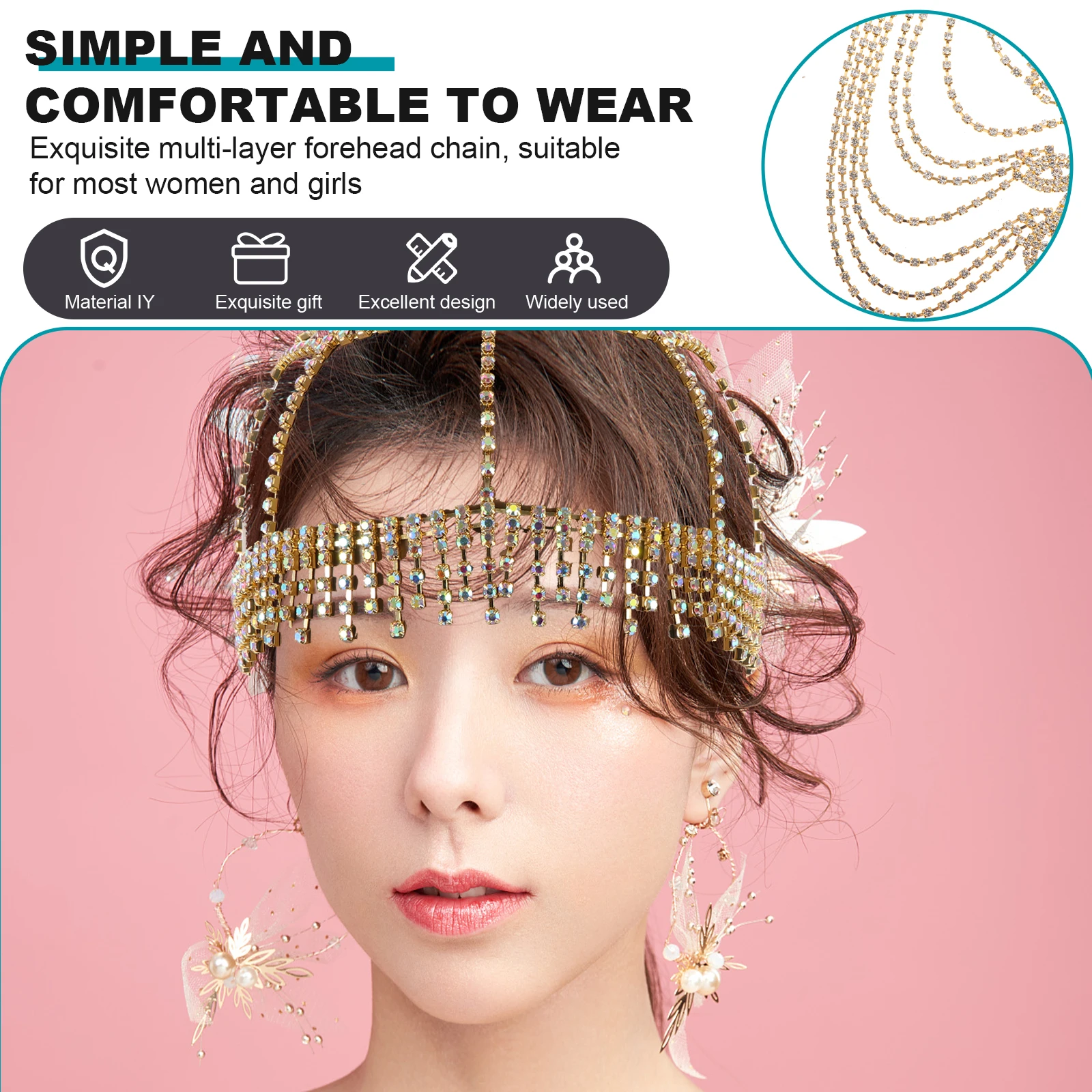 

Rhinestone Tiara Tassel Headpiece Elegant Hair Accessory Fashion Headband Bridal Headdress Flapper Accessories Alloy Chain Fine
