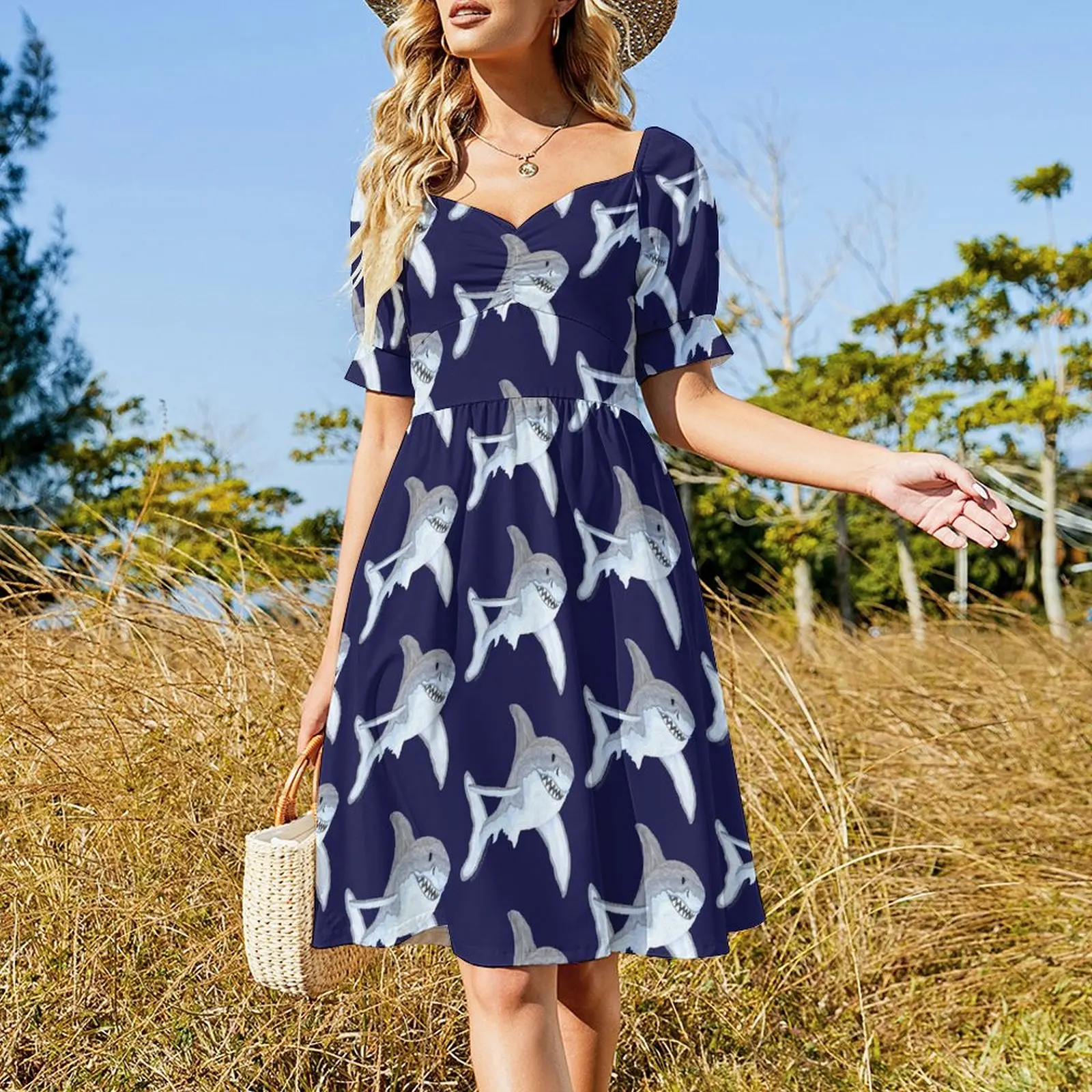 Great White Shark Fanciful Aquatic Watercolor Short Sleeved Dress long sleeve dresses women formal occasion dresses Dress