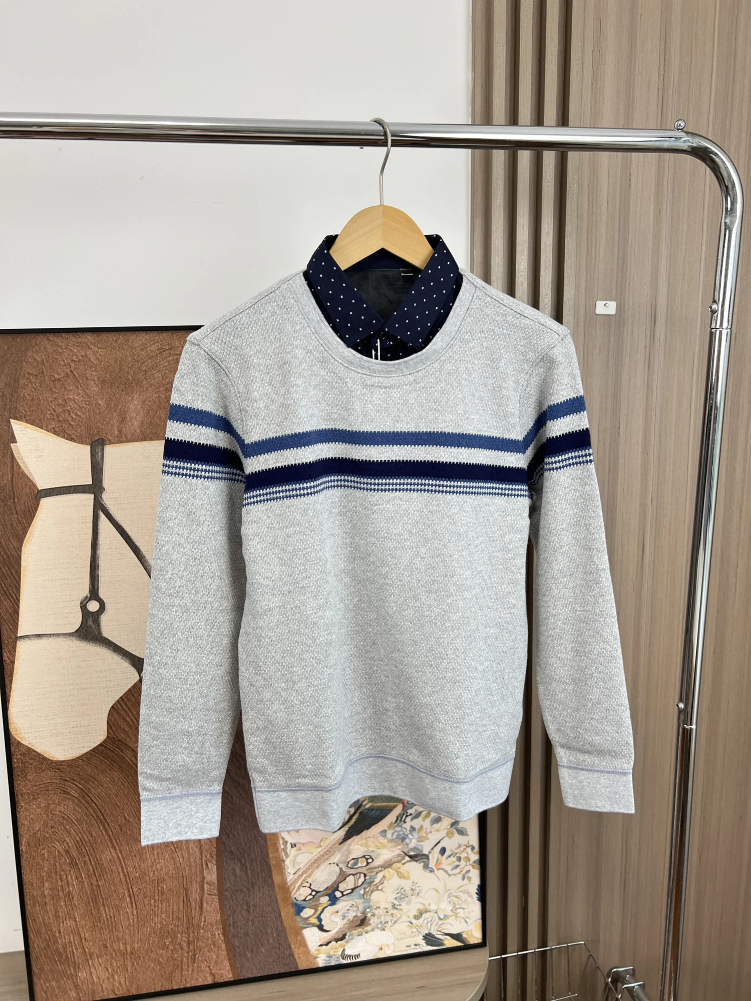 

Soft Skin-Friendly Men's Knitted Sweater Fce-Lined Warm Color-Blo Casual Faion Winter Long Sve Ne Top