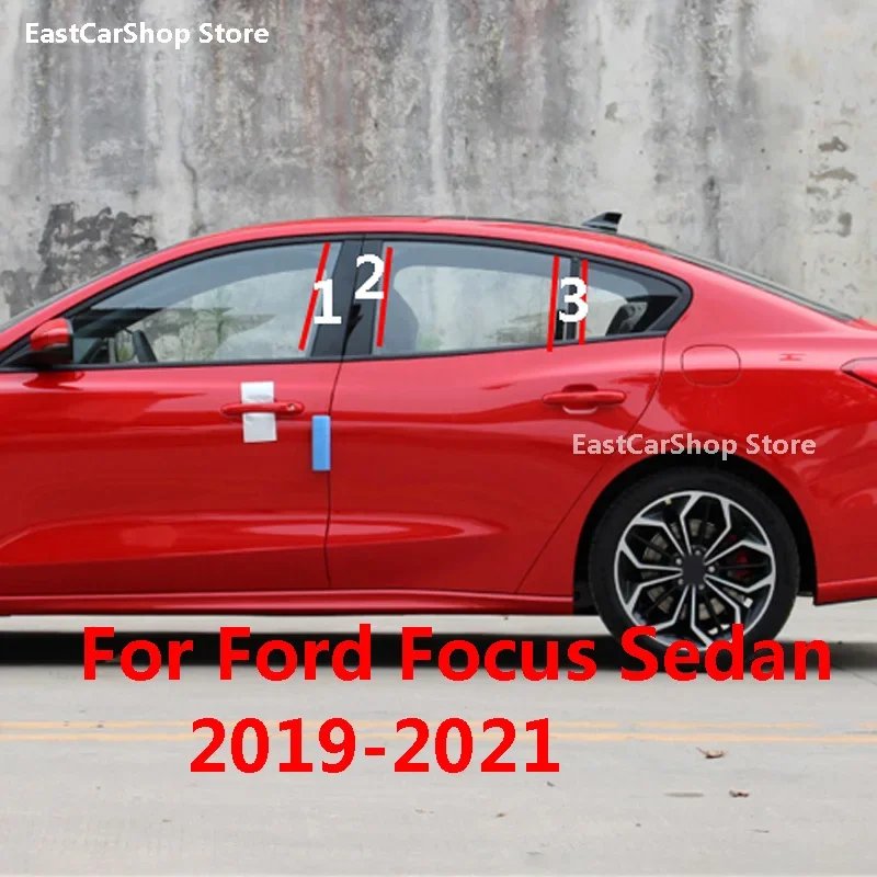 

For Ford Focus 2021 2020 2019 Sedan Hatchback Car Middle Column PC Window Trims Decoration B C Pillar Strip Black Sticker Cover