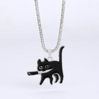 Hip Hop Fashion Knife Cat Necklace for Women Men Kpop Funny Black Cat Pendant Sweater Chain Jewelry 2025 New Party Gift