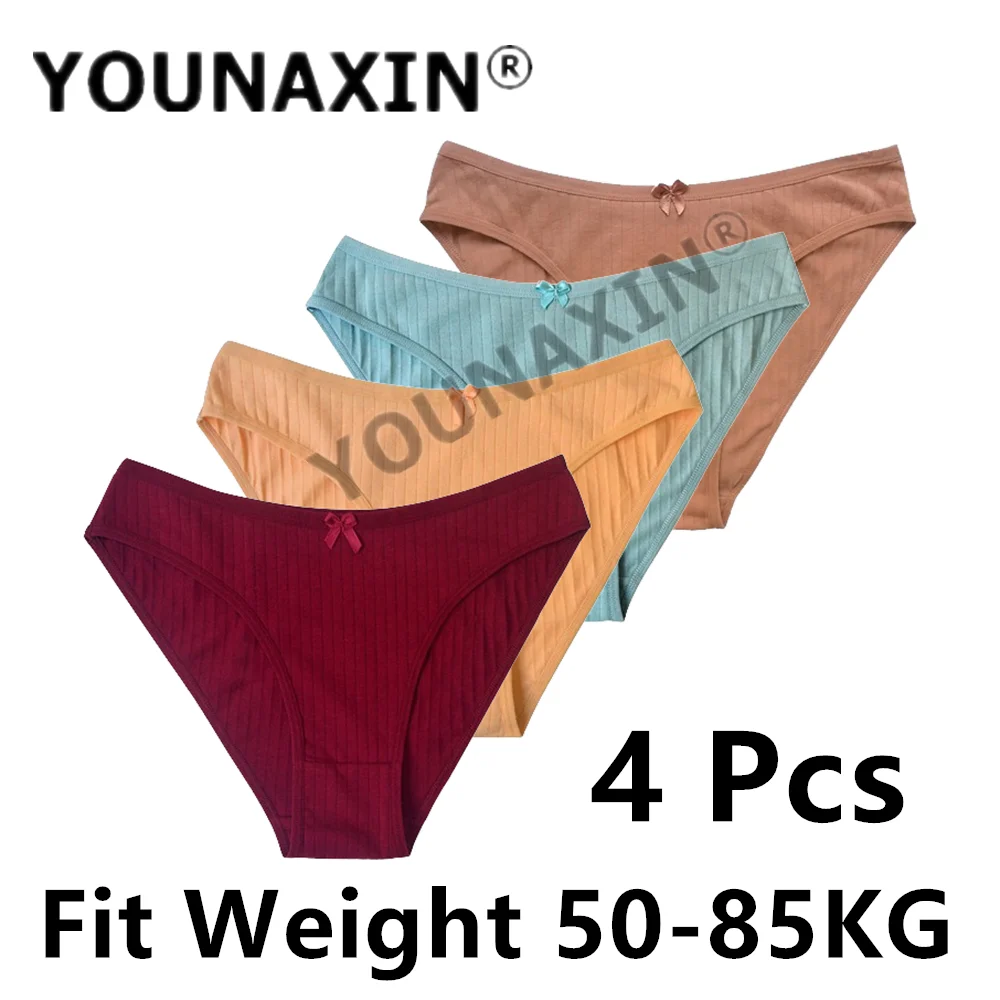 

4 Pieces Women Cotton Underwear Briefs Lingerie Low-Rise Undies Sexy Girls Big Size Panties Soild Colors Undershorts S M L